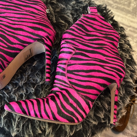 Jessica Simpson Womens Pixellez2 Cow Hair Zebra Print Ankle Boots 9 M pink Blk - Picture 3 of 11